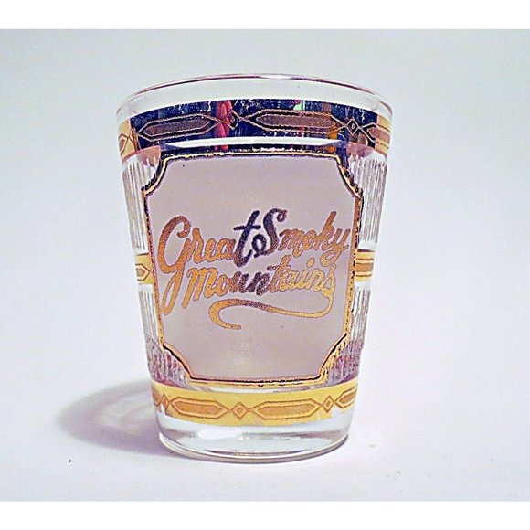 Vintage Shot Glass Great Smoky Mountains Gold and White - Picture 1 of 2